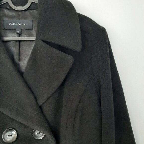 JONES NEW YORK Wool Cashmere Blend Winter Peacoat Button Down Jacket Black Sz 12 - Picture 2 of 10
